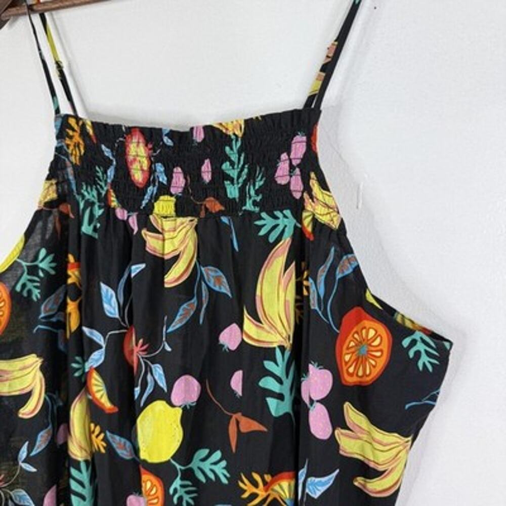 J Crew Fruit Print Dress 2XL Black Tiered Smocked Midi Cotton Sundress NEW